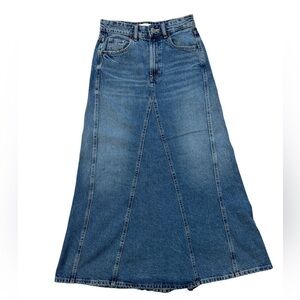 Women's Blue Denim A-Line Maxi Skirt
